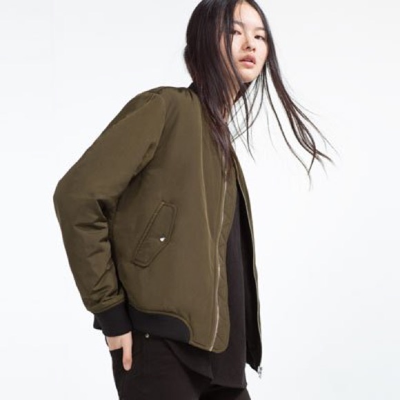 zara green bomber jacket womens